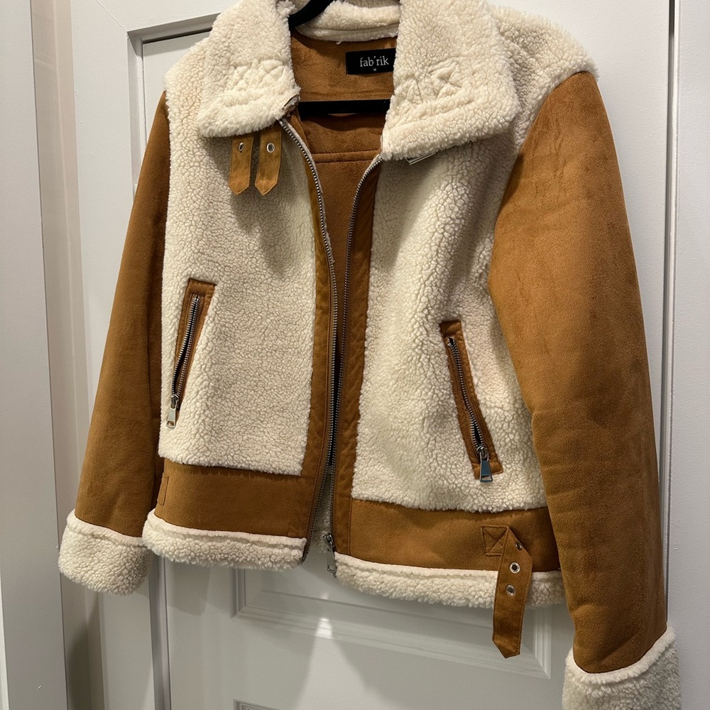 fab'rik Tan and Cream Shearling Jacket